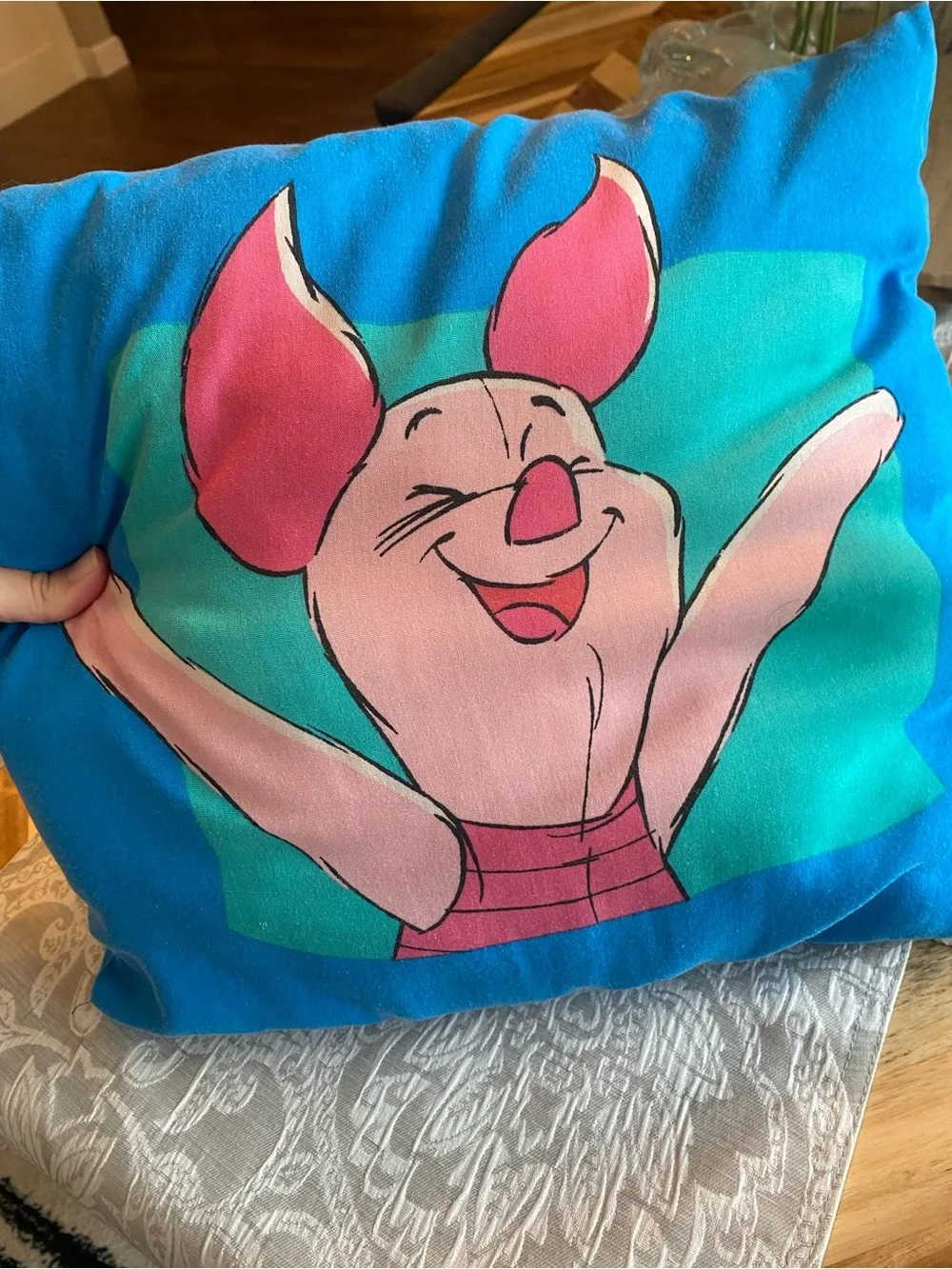 Vintage Disney Winnie The Pooh Piglet Throw Pillow Blue 16”x12” Rare